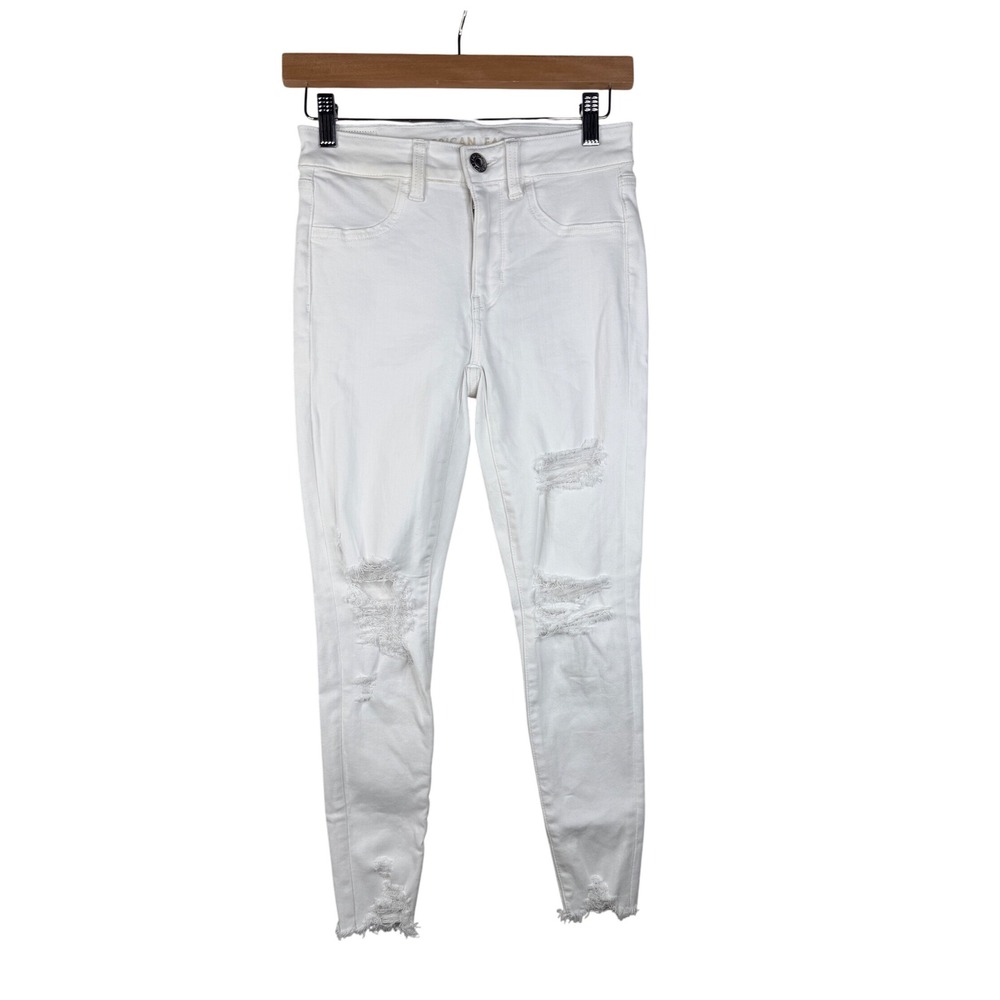 American Eagle Frayed‎ Hem Skinny Jeans size 2 Shorts White